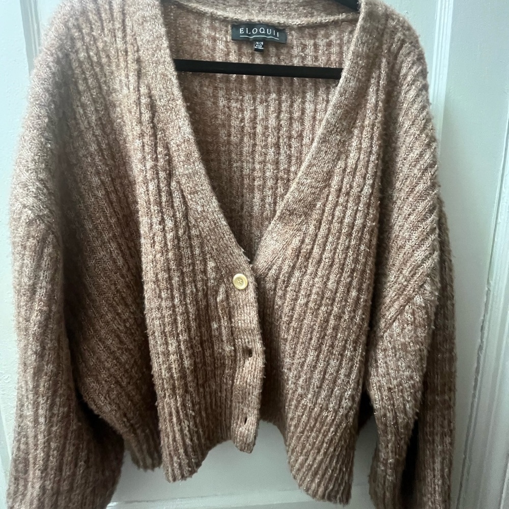 Eloquii Tan Chunky Knit Cardigan Sweater